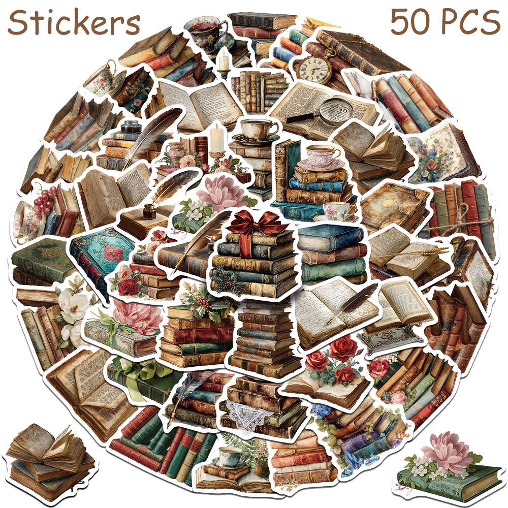 Vintage Collectible Books - 50pcs 빈티지 책 스티커 데칼 노트북