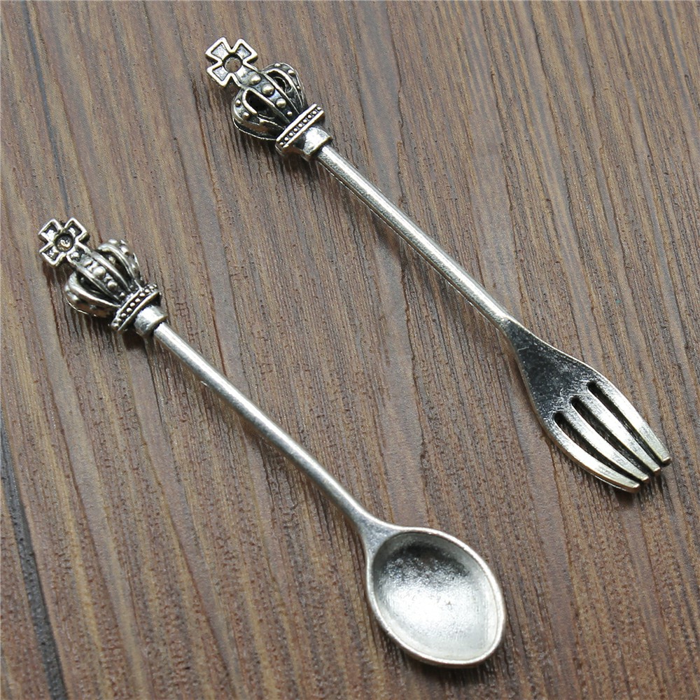 Vintage Collectible Spoons - 10pcs 골동품 실버 컬러 크라운 스푼